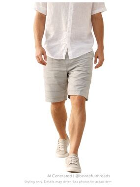 Coastal Gray Stripe Shorts Sz 40 Flat Front Summer Casual